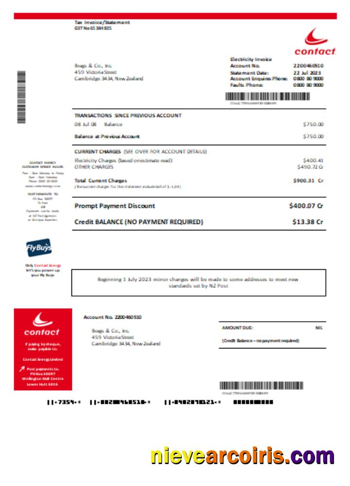 Contact Energy proof of energy business bill